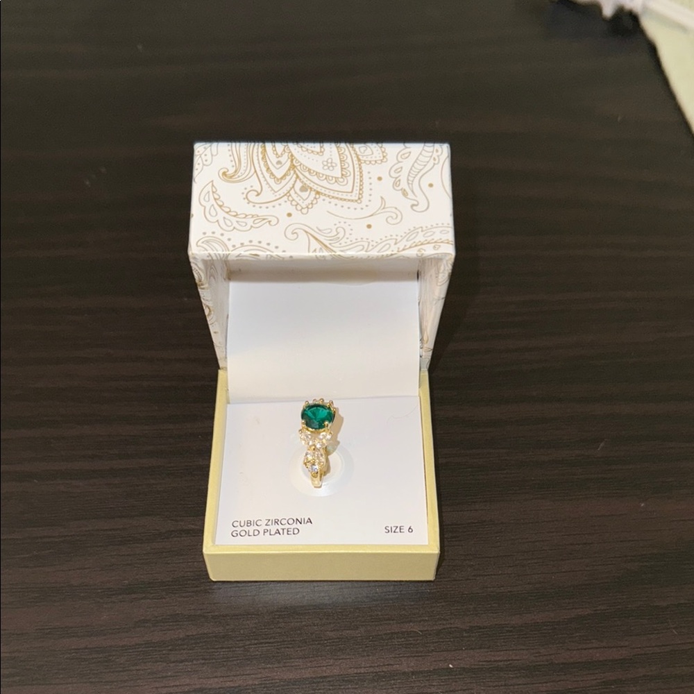 Elegant Gold-Plated Ring with Green Stone